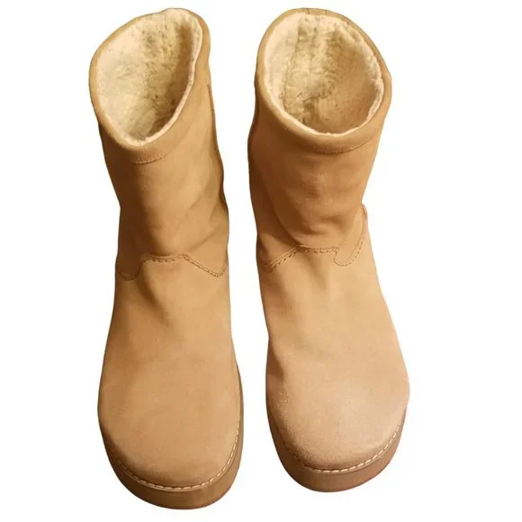 Zara | Shoes | Euc Zara Leather Midrise Lined Boots Extra  display picture 1